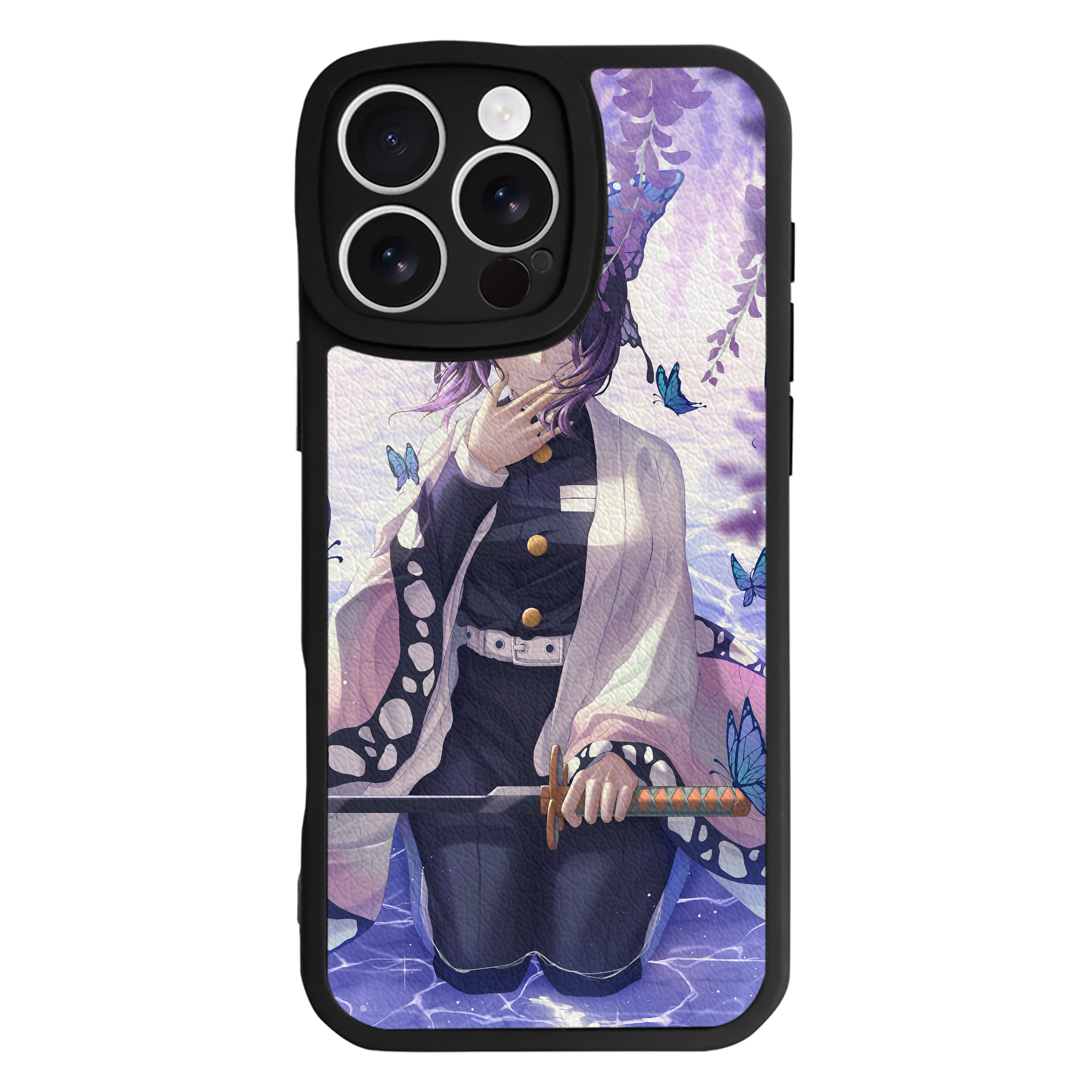 （画像用） 鬼滅の刃（きめつのやいば）蟲柱-胡蝶 しのぶ／こちょう しのぶ Kochou Shinobu 【iPhone 16シリーズ対応】シリコンスマホケース（レザー調） 材質：シリコン
